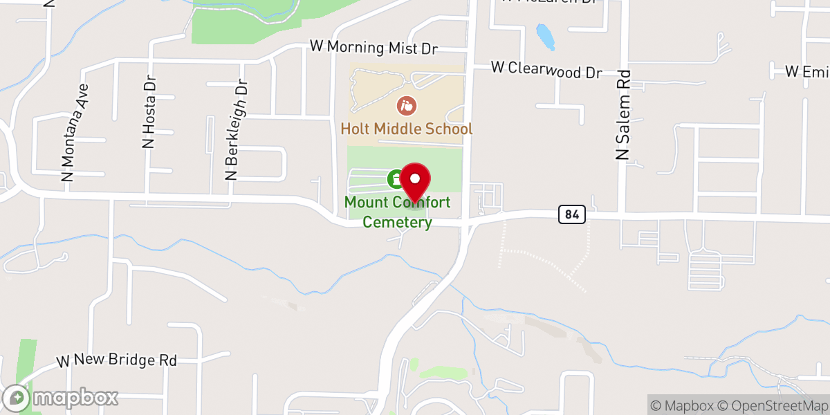 Map showing location of Mount Comfort Presbyterian Church