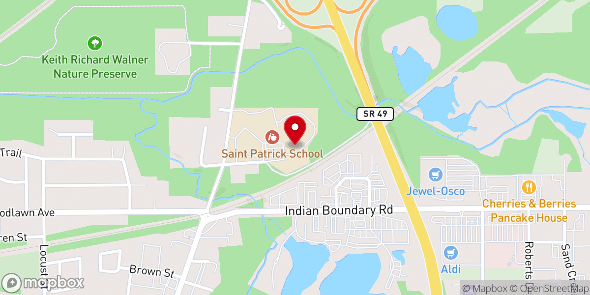 Map showing location of Trinity Hall and Banquet Center
