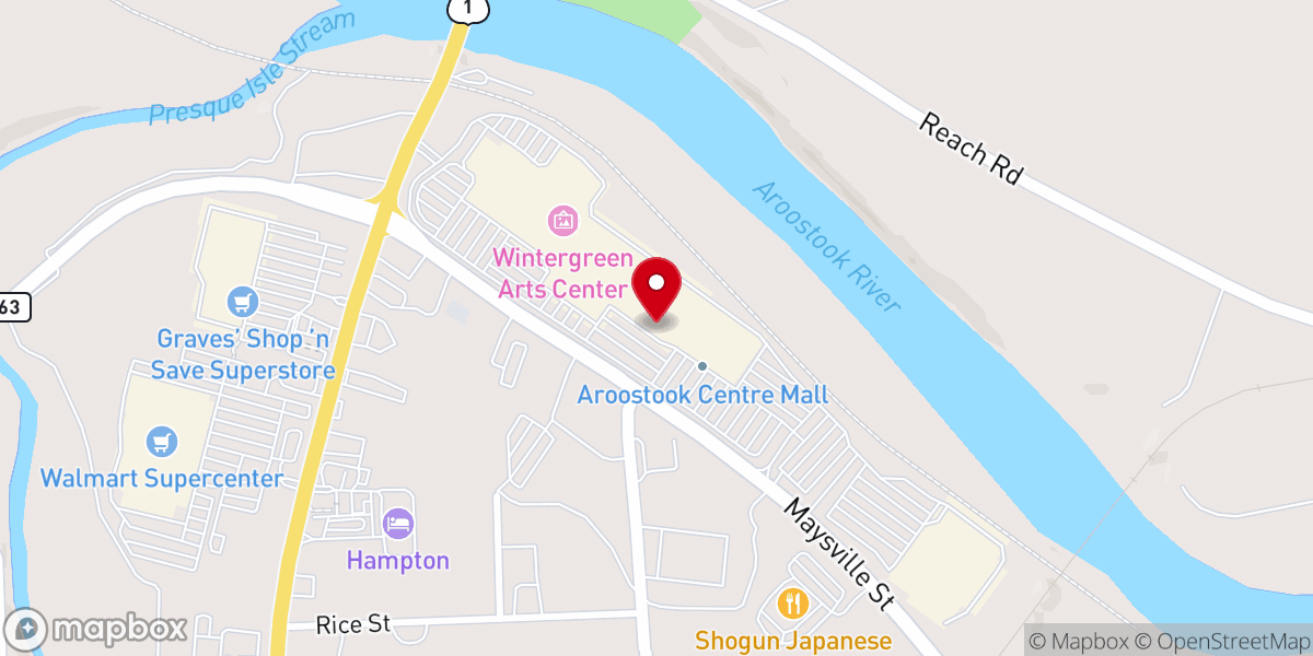 Map showing location of Aroostook Centre Mall