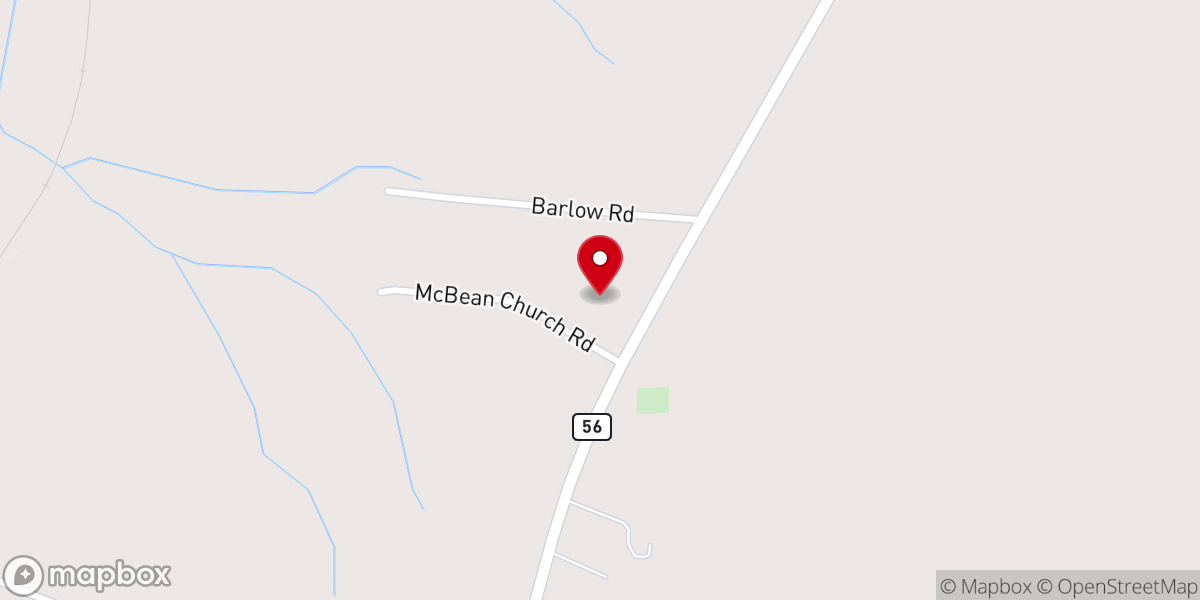 Map showing location of McBean Baptist Church