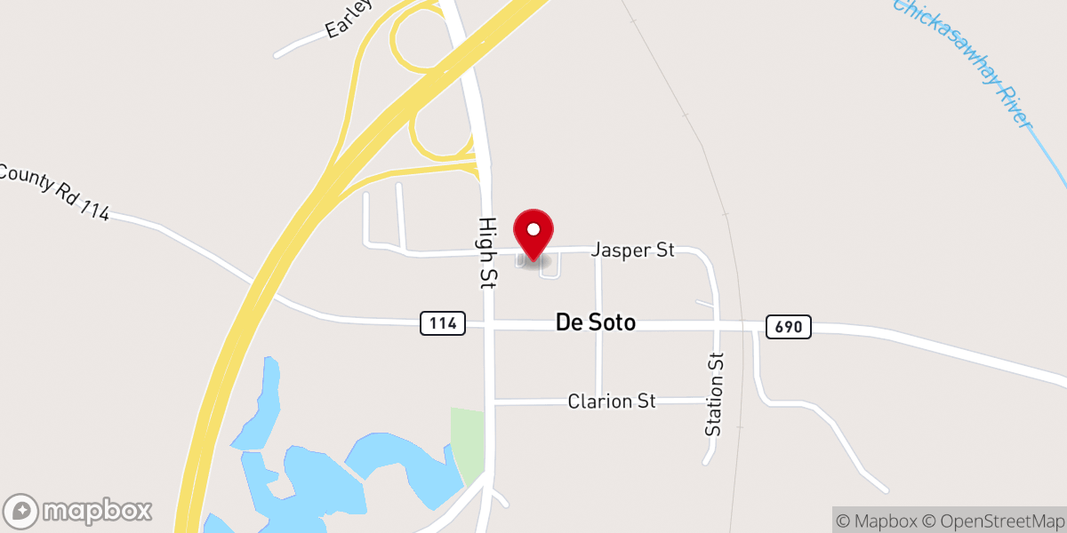 Map showing location of Desoto Baptist Church