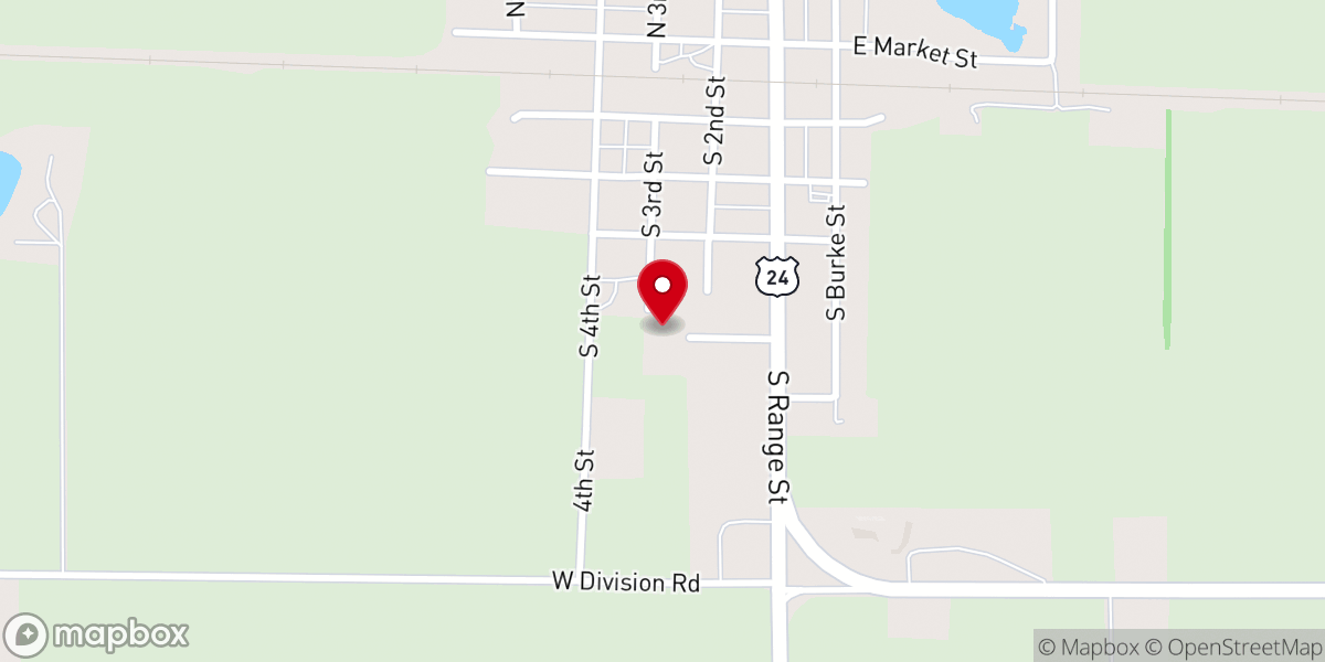 Map showing location of Wolcott Apostolic Christian Church