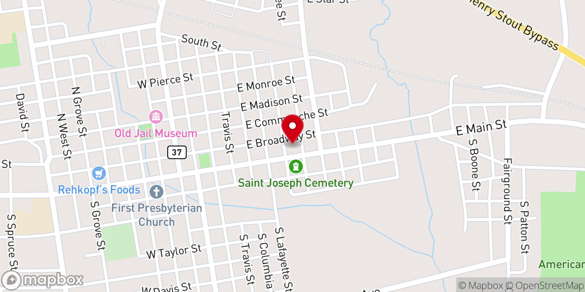 Map showing location of St. Joseph's Catholic Church