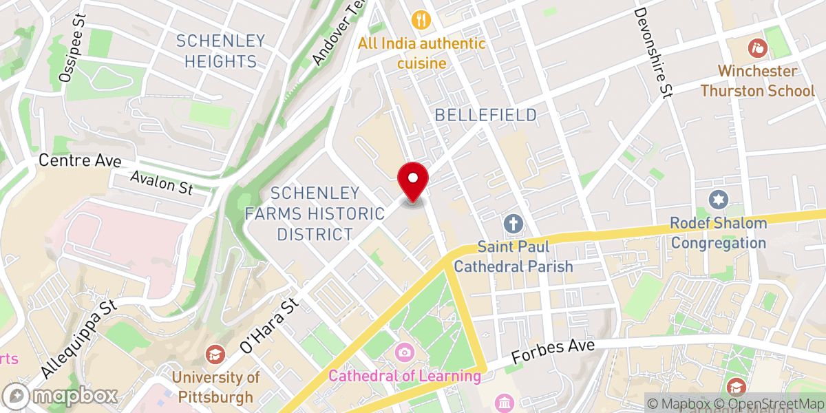 Map showing location of First Baptist Church of Pittsburgh