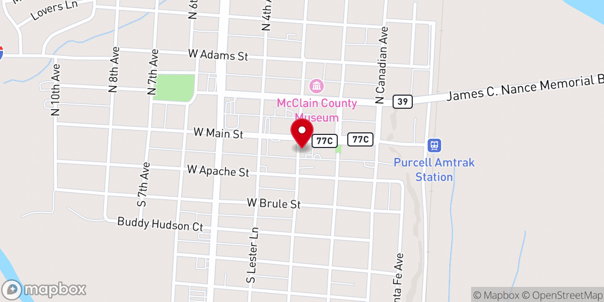 Map showing location of City of Purcell