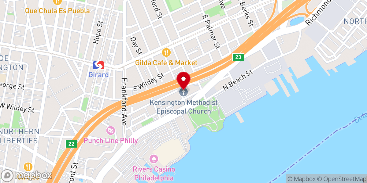Map showing location of Kensington Methodist Episcopal Church