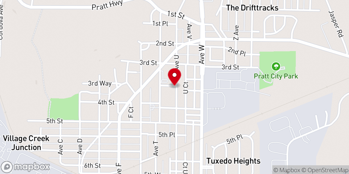 Map showing location of First Baptist Church of Pratt City