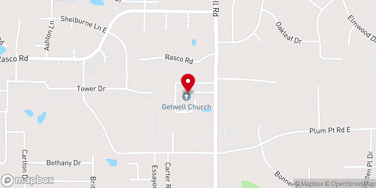 Map showing location of Getwell Church
