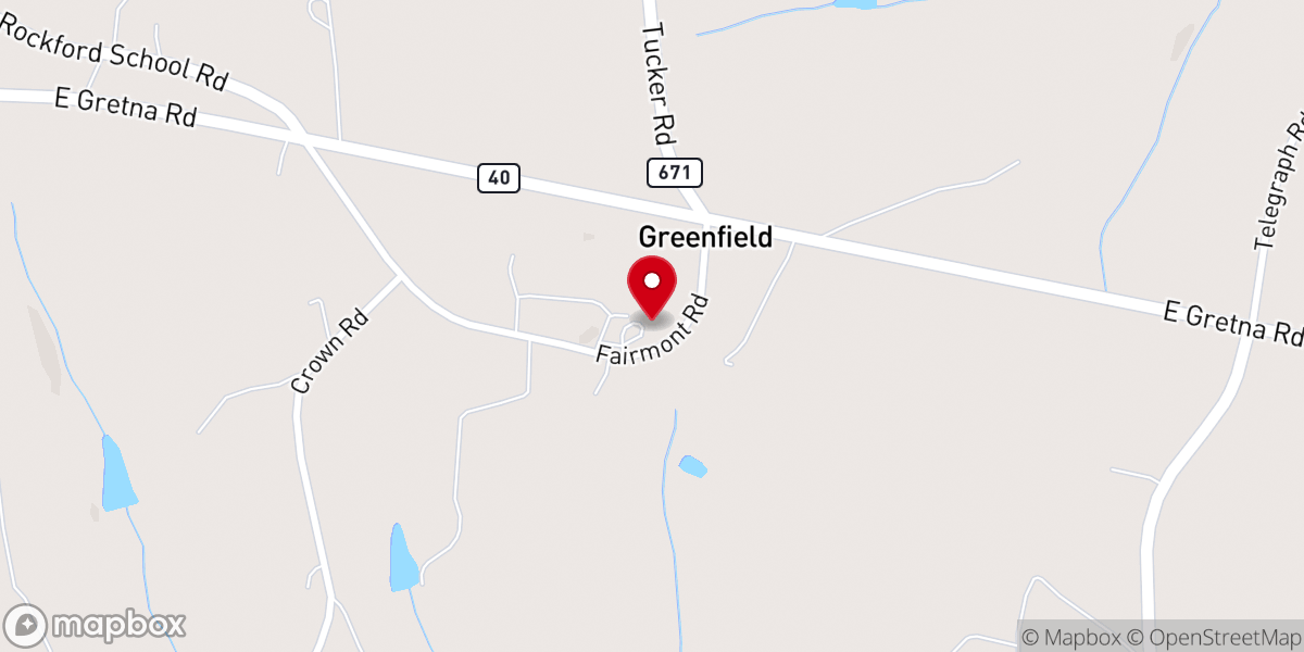Map showing location of Greenfield Baptist Church
