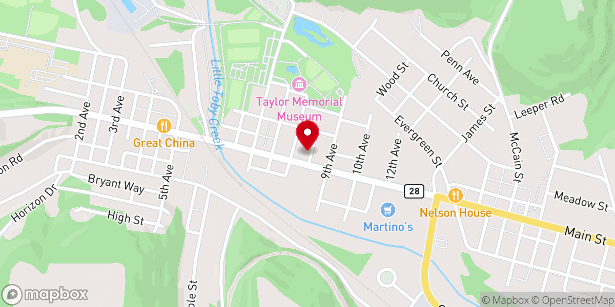 Map showing location of Brockway Presbyterian Church