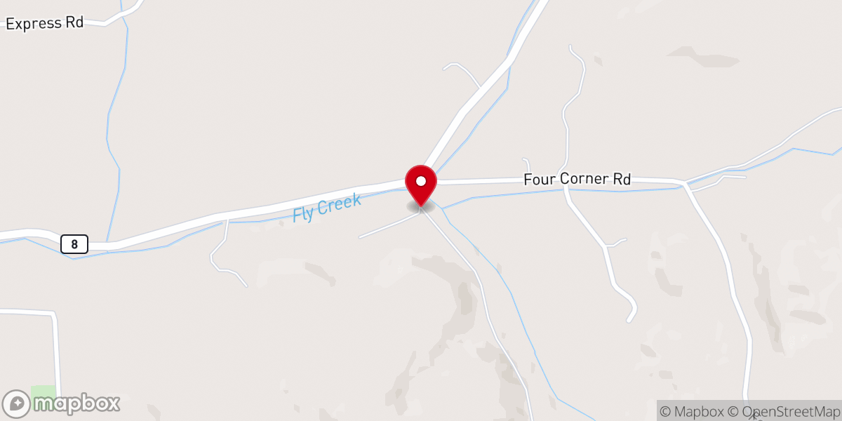 Map showing location of Fly Creek Community Church