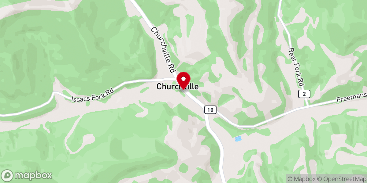 Map showing location of Churcville Old Time Missionary Baptist