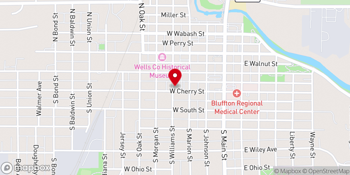 Map showing location of Bluffton Church of God - Food Distribution Center