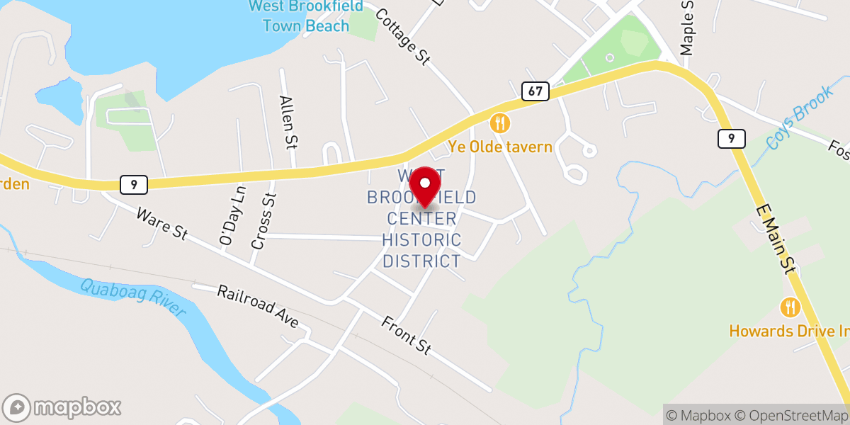 Map showing location of West Brookfield Center Historic District