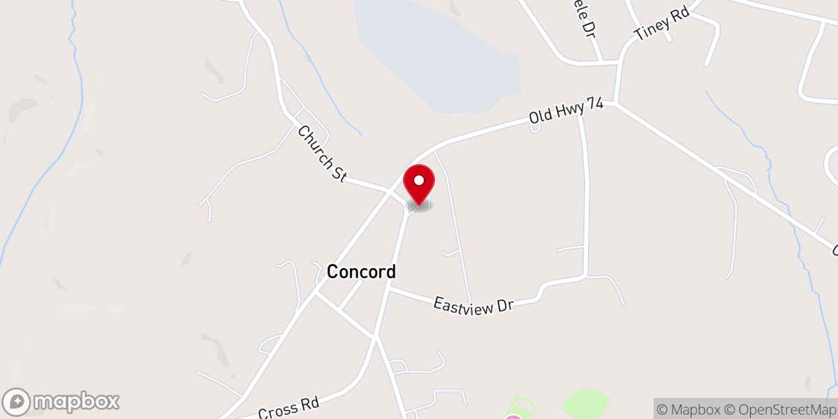 Map showing location of Concord Baptist Church