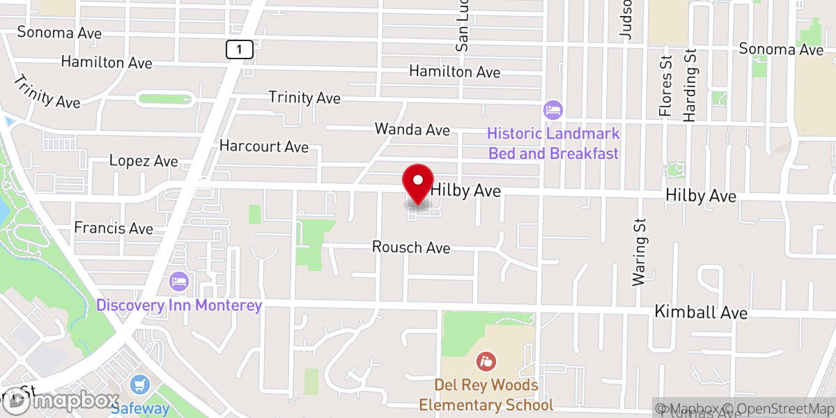 Map showing location of Monterey Bay Christian Center