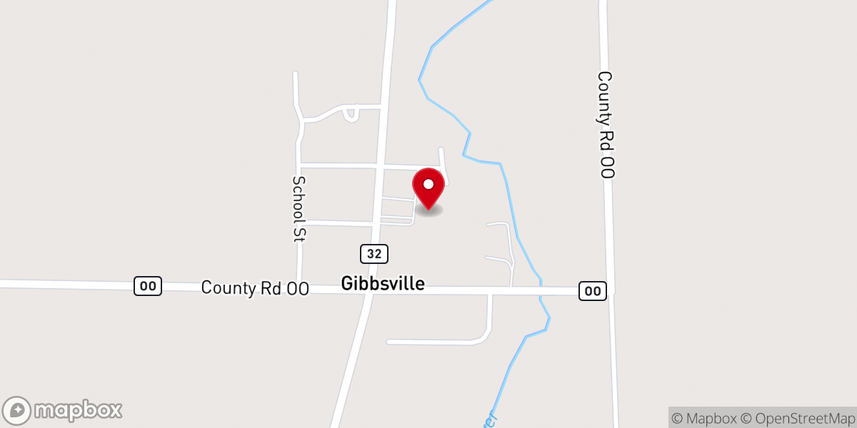 Map showing location of Gibbsville Church