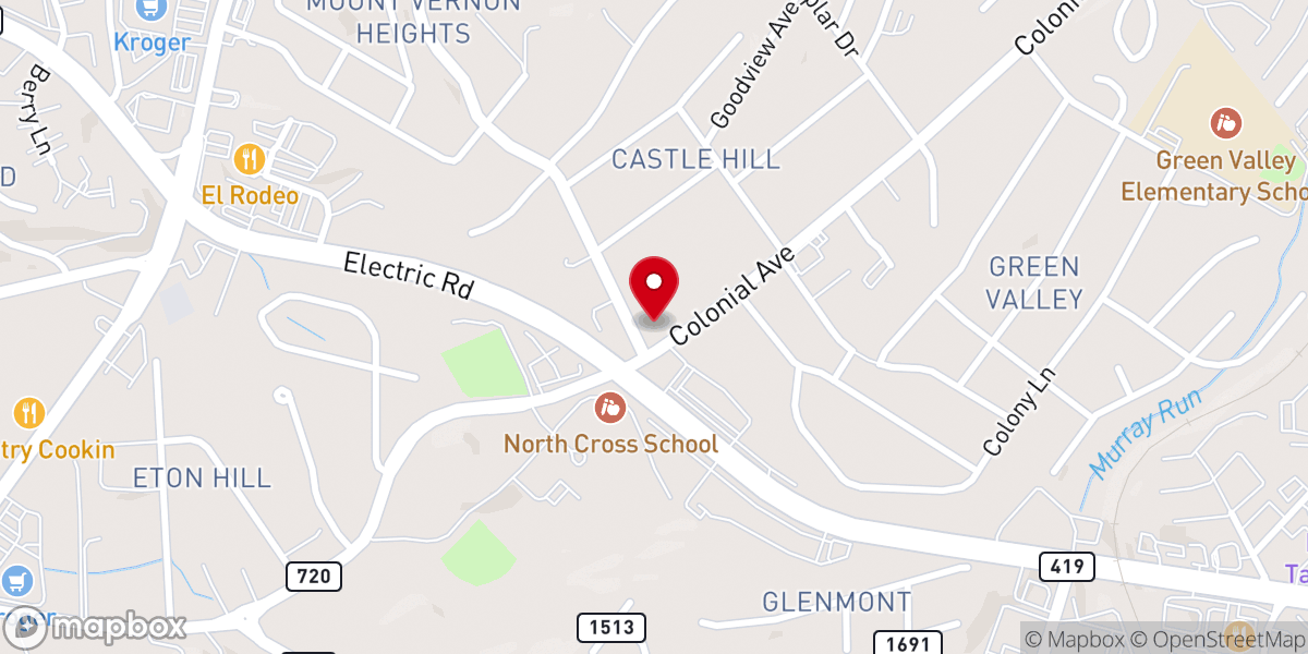 Map showing location of Colonial Avenue Baptish Church