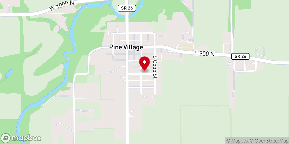 Map showing location of Pine Village Christian Church