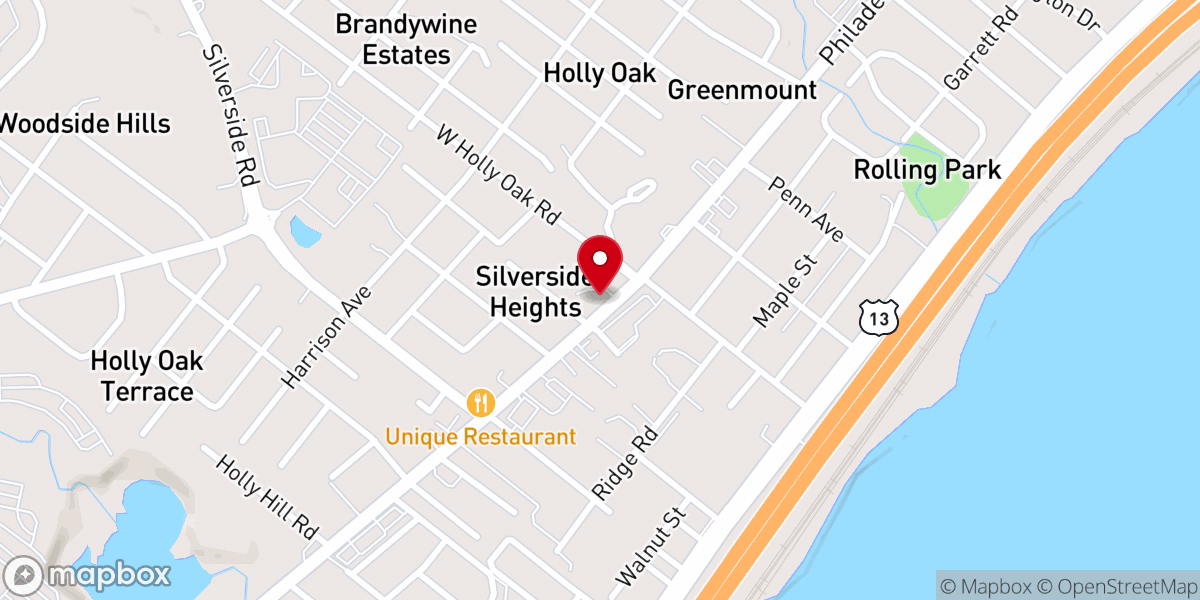 Map showing location of Holly Oak Calvary United Methodist Church