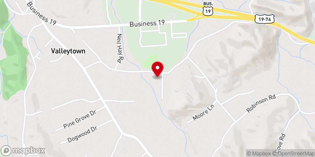 Map showing location of Valleytown Baptist Church