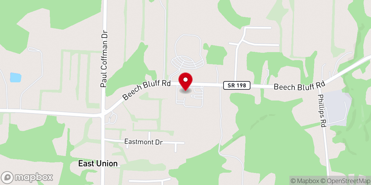 Map showing location of East Union Baptist Church
