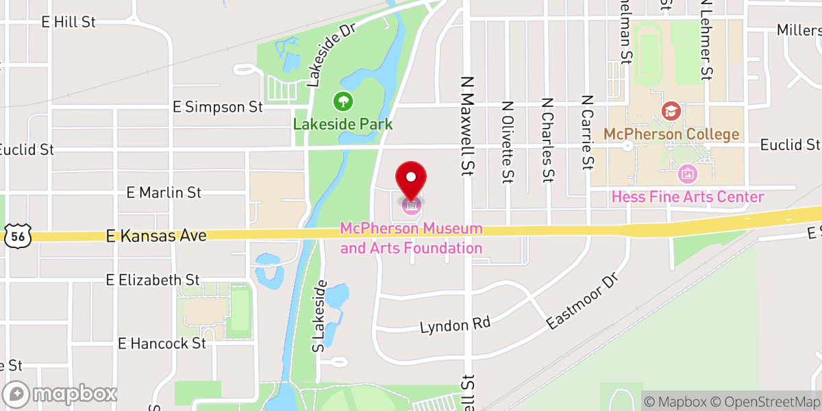 Map showing location of McPherson Museum and Arts Foundation