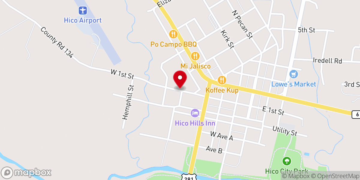 Map showing location of First United Methodist Church of Hico Family Life Center