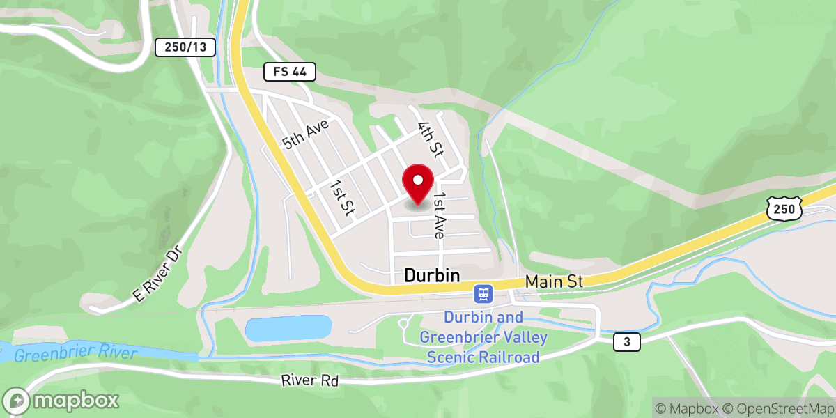 Map showing location of Base Camp WV - Durbin