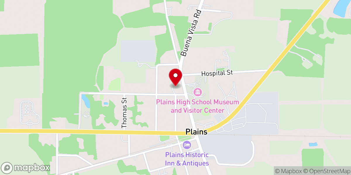 Map showing location of Plains Baptist Church