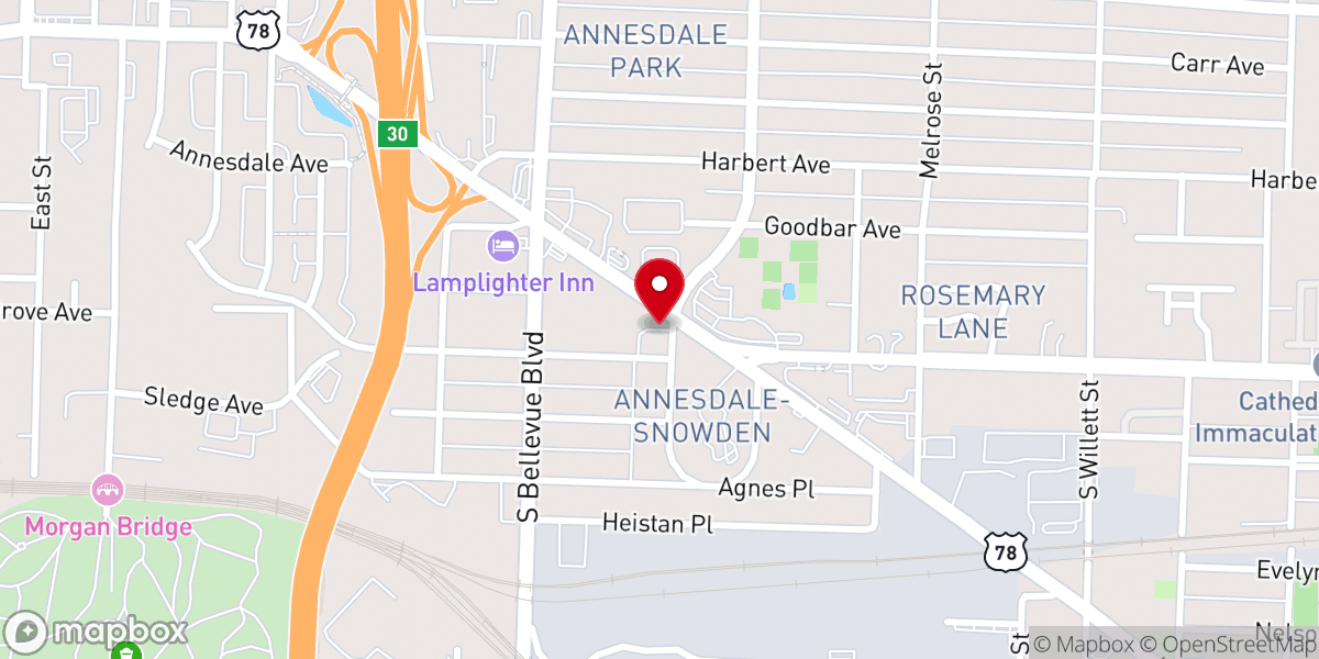 Map showing location of Snowden Circle Church of Christ
