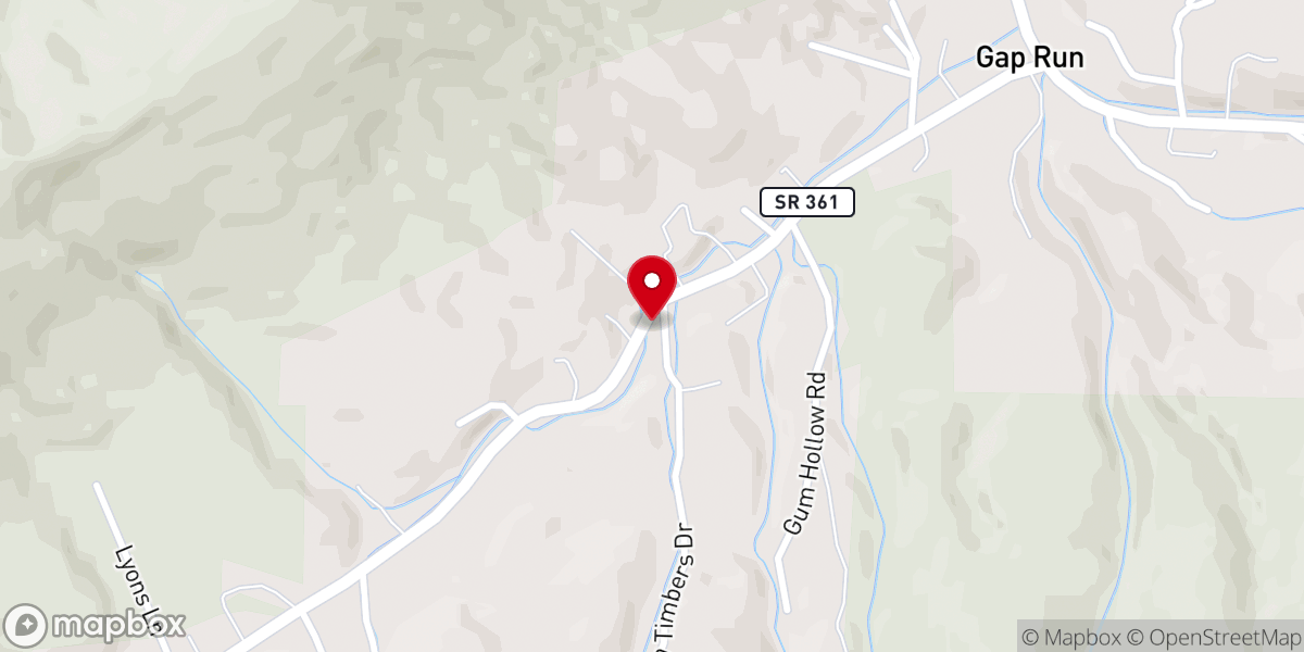 Map showing location of Upper Gap Creek Church