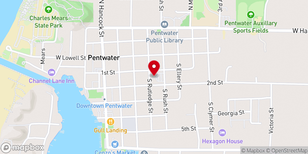 Map showing location of First Baptist Church of Pentwater