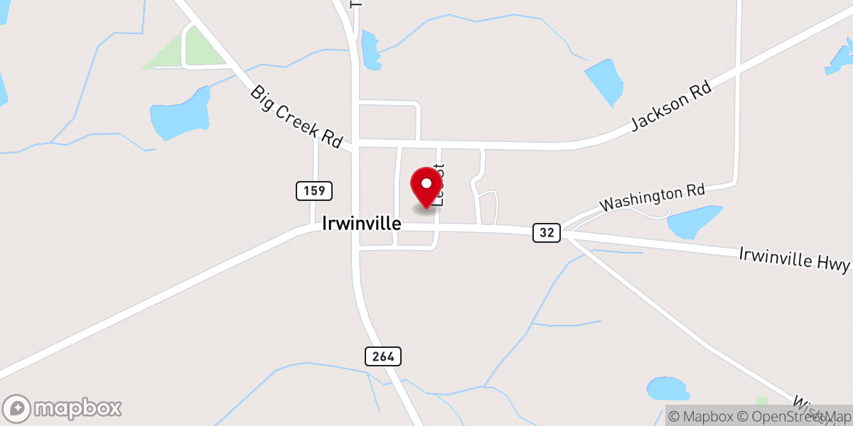 Map showing location of Irwinville Baptist Church