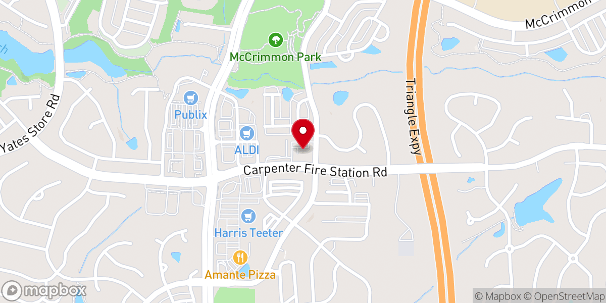 Map showing location of Forefront Dermatology Cary, NC