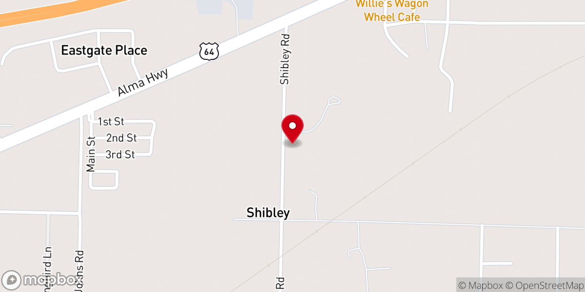 Map showing location of Shibley Baptist Church