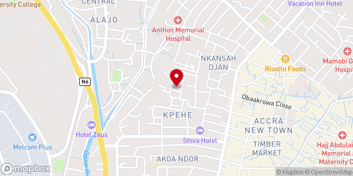 Map showing location of Presbyterian Church of Ghana, Accra New Town Congregation