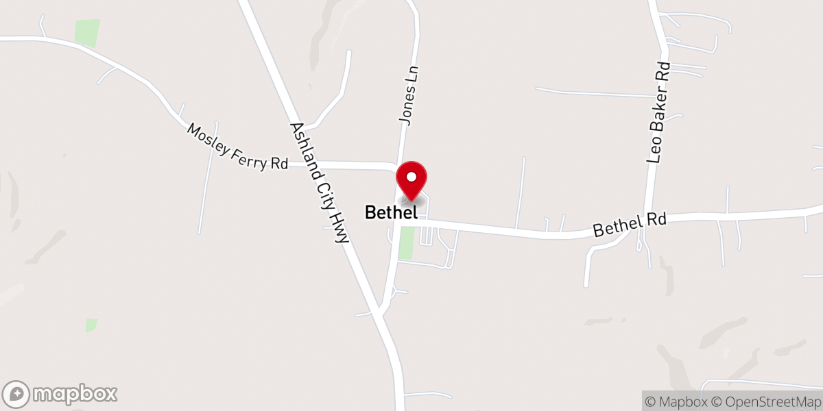 Map showing location of Bethel Free Will Baptist Church