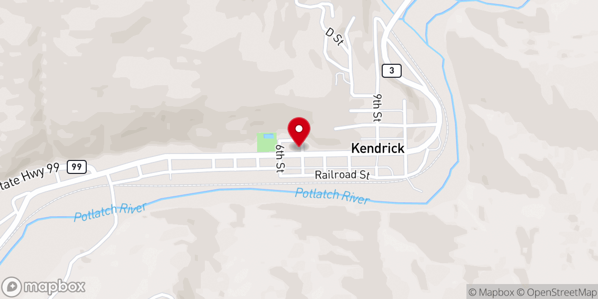 Map showing location of Kendrick Grange Hall