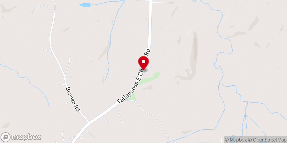 Map showing location of Tallapoosa East Baptist Church
