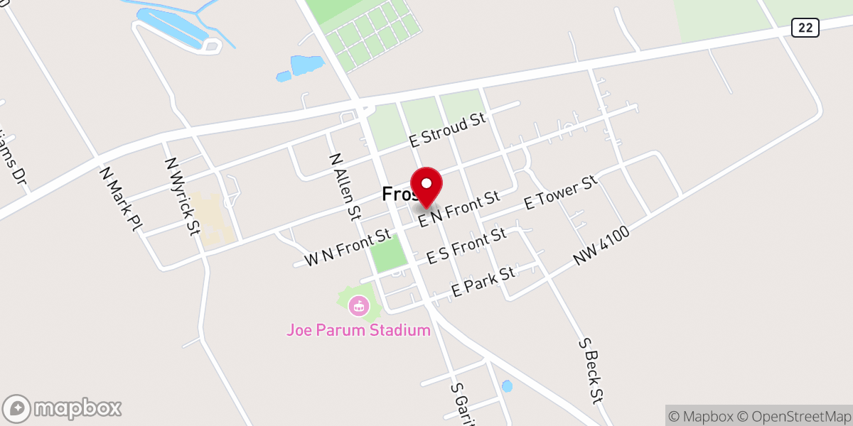 Map showing location of Frost Methodist Church