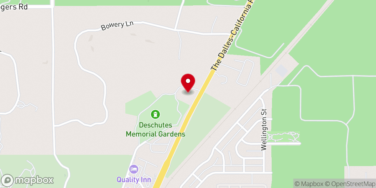 Map showing location of Deschutes Memorial Chapel and Gardens