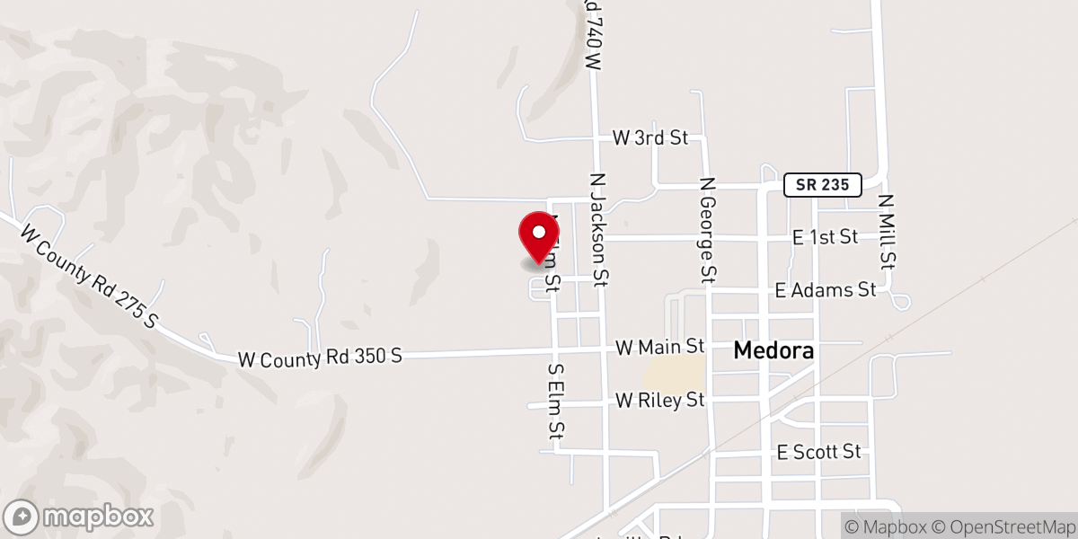 Map showing location of Medora Pentecostal Church