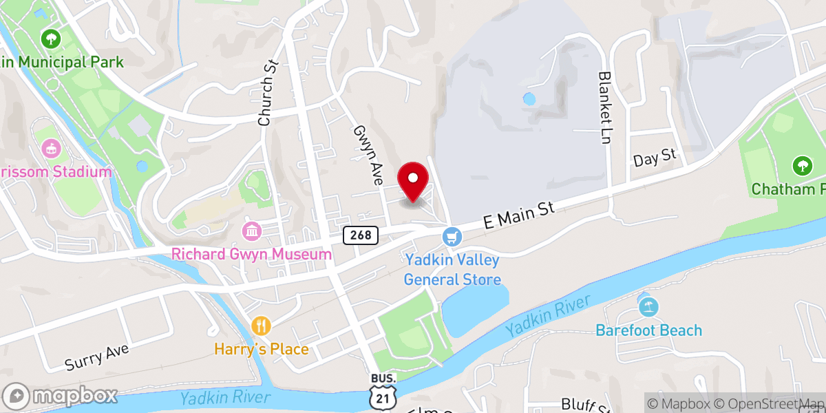 Map showing location of First Baptist Church Elkin