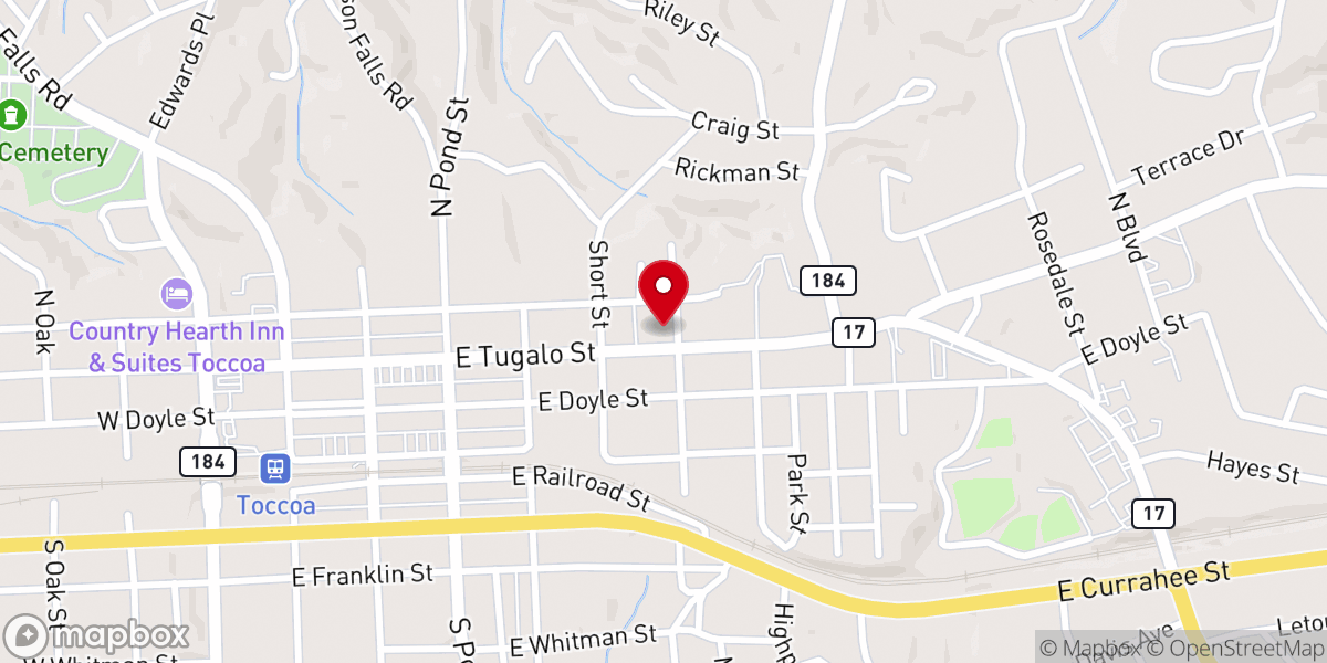 Map showing location of Toccoa First UMC Office