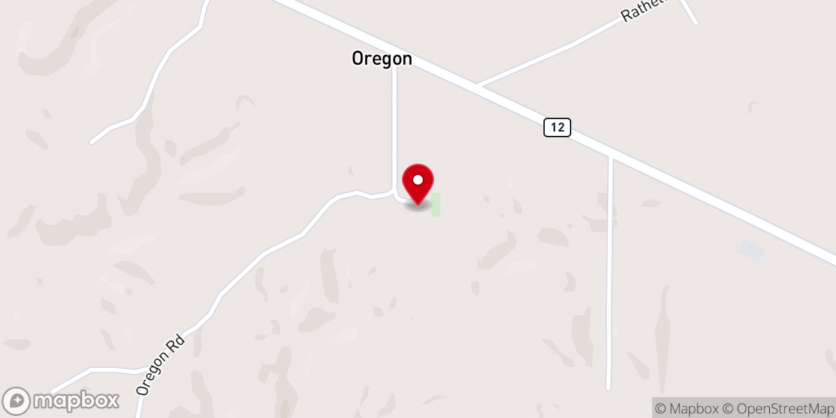 Map showing location of Oregon Church