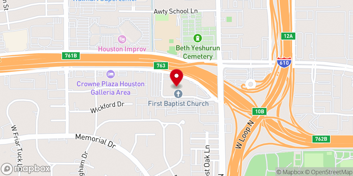 Map showing location of Houston's First Baptist Church - The Loop