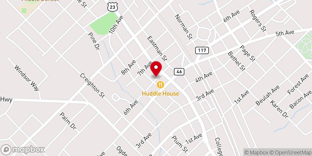 Map showing location of First Baptist Church of Eastman