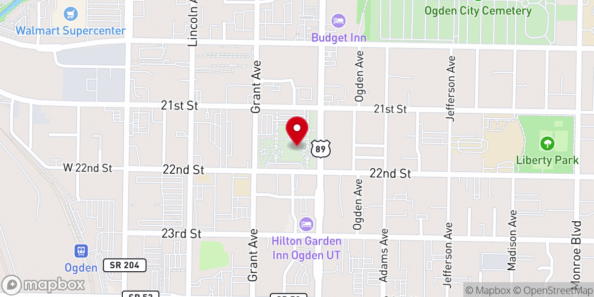 Map showing location of Ogden Utah Temple