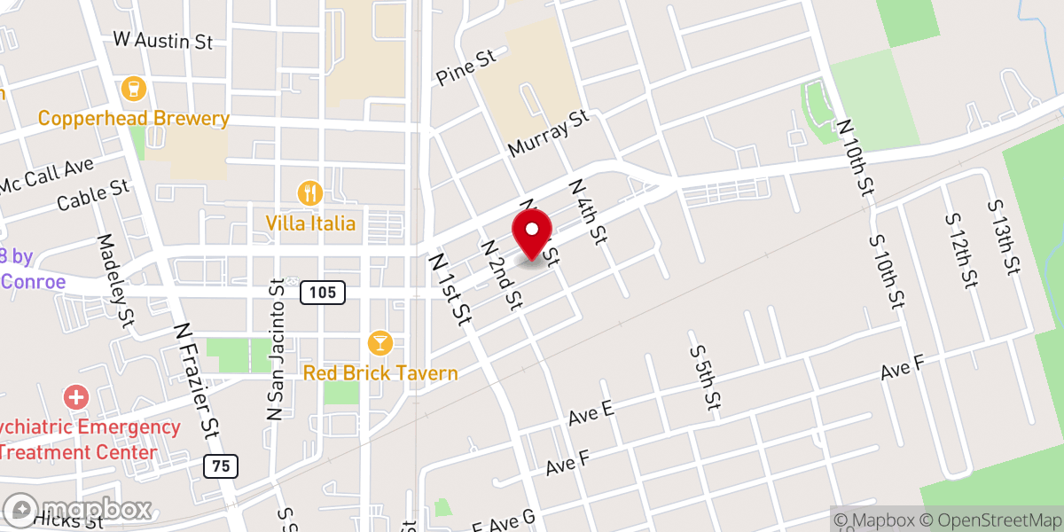Map showing location of Iglesia Pentecostal Unida Hispana de Conroe